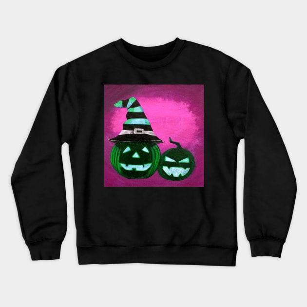 Two cute pumpkins wearing witches hat Crewneck Sweatshirt by LukjanovArt